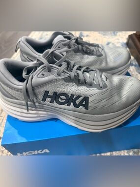 Hoka Light Gray Men’s Bondi 8 Performance Running Shoes